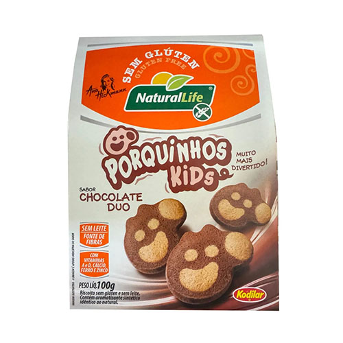 Biscoitos Porquinhos Kids Chocolate Duo Sem Glúten Sem Lactose 100g